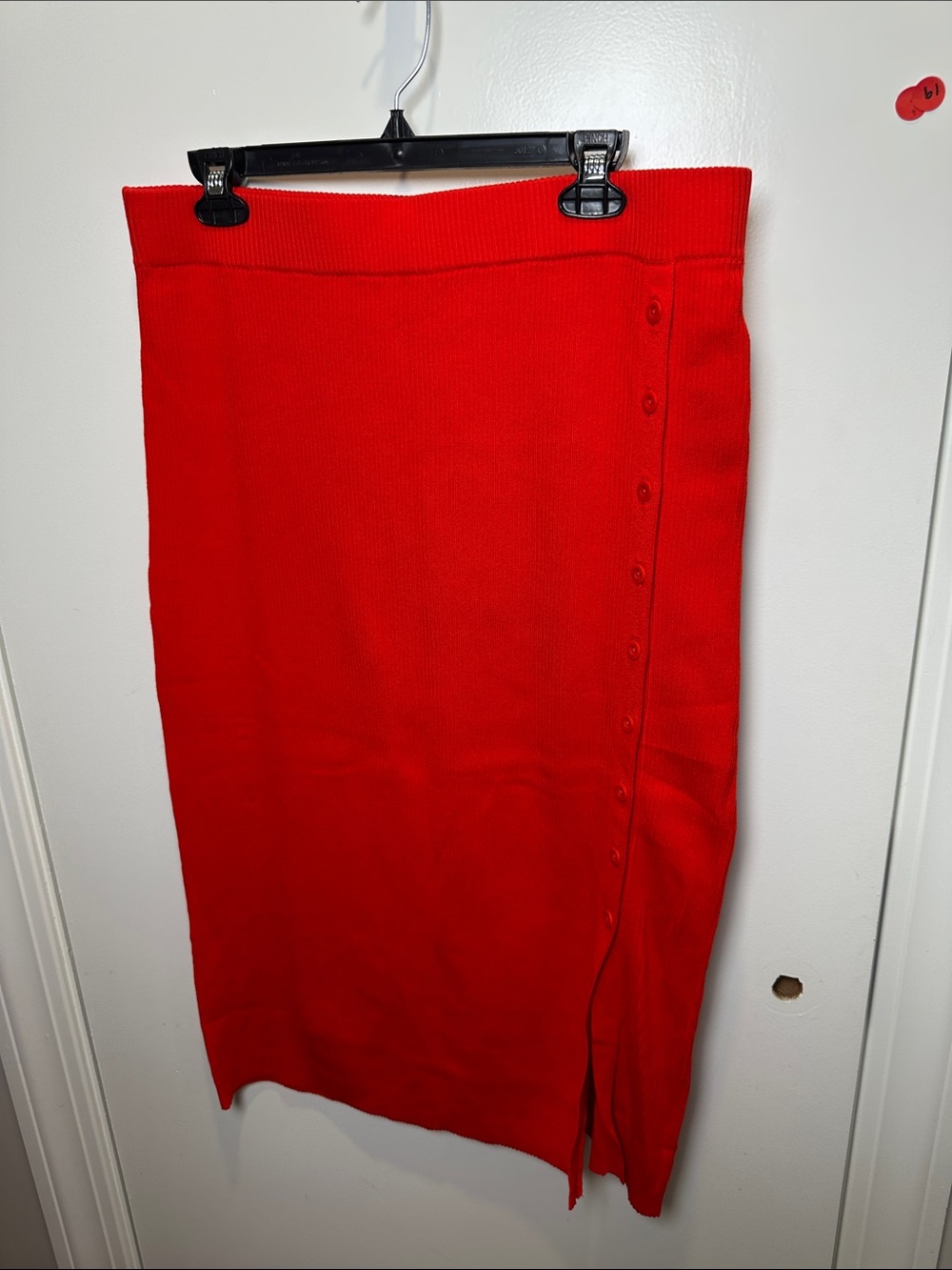 Button-Trim Red Knit Midi Skirt (52)